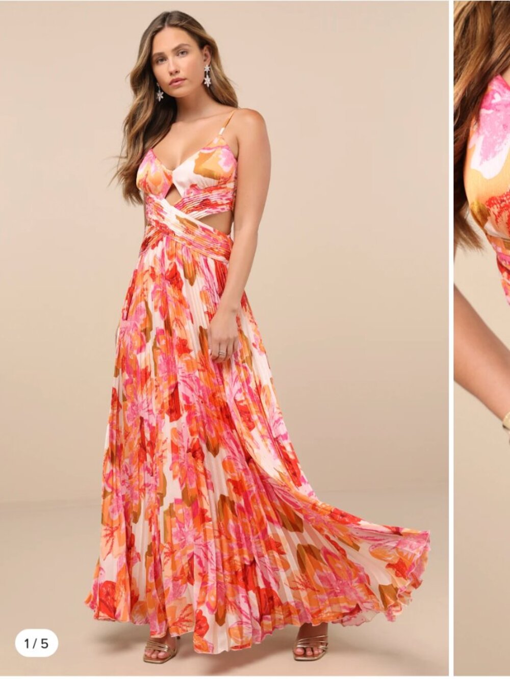 Lulus Lylee Pink Multi Floral Satin Pleated Maxi Dress – Size M NWT